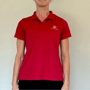 Red, comfy polo shirt with gold logo #golf #tennis #pickleball